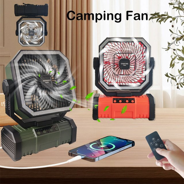 JIHUAN Tragbarer Akku-Ventilator mit 20000mAh, LED-Licht und Haken, Grün - Bild 1