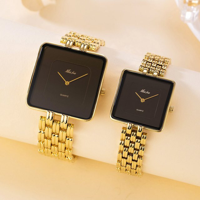 ZBJP Armbanduhr, Quarz, Edelstahl, Eckig, Schwarz, Gold, Unisex - Bild 1