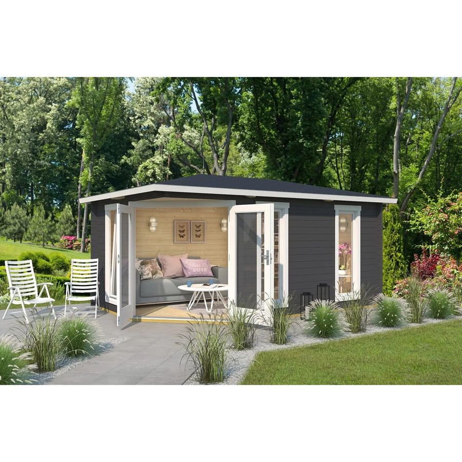 Lasita Blockbohlenhaus Edinburgh Gartenhaus in Grau mit Spitzdach und klassischem Design B/H/T: 448 x 246 x 322,3 cm - Bild 2
