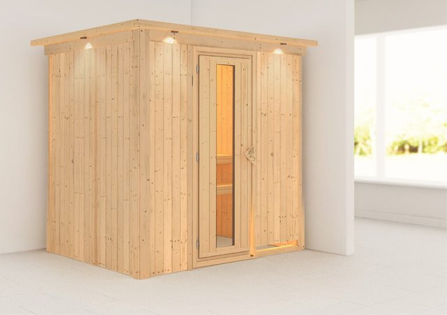 Karibu Sauna Finja mit LED-Dachkranz in Natur - Bild 1
