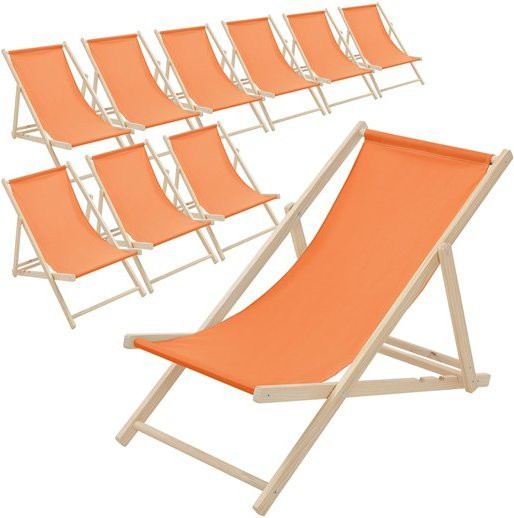 10er Set ECD Germany Liegestühle aus Holz in Orange mit verstellbarer Rückenlehne und UV-beständigem Polyester Oxford-Gewebe - Bild 1