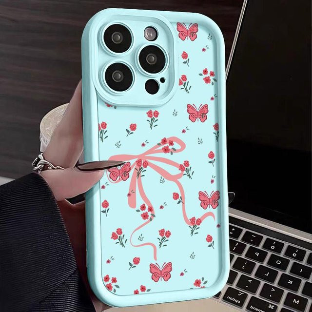 INS Stoßfeste Silikon-Handyhülle mit rosa Schleife für iPhone 16 15 14 13 12 11 Pro Max Plus XR - Bild 1