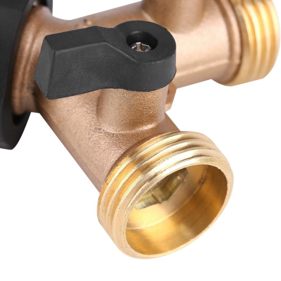 KaiSai Messing Wasserhahnadapter 2-Wege Y-Form 3/4 Zoll Schlauchverbinder mit unabhängigen Ein-Aus-Ventilen in Gold - Bild 3