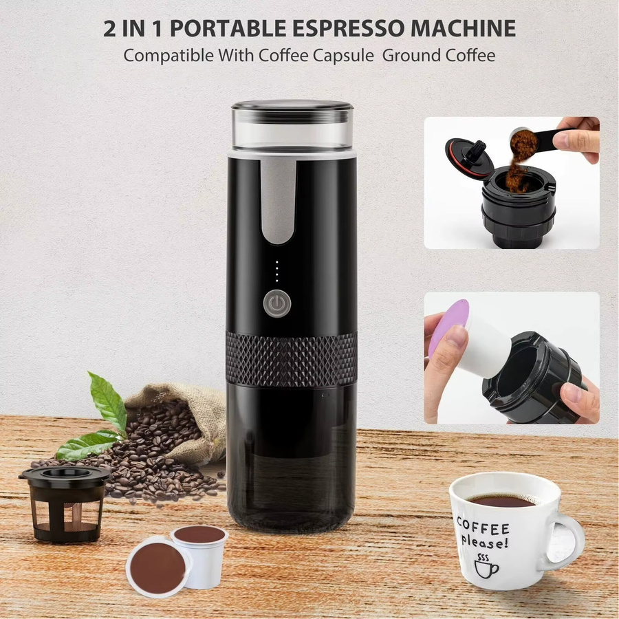 Qiilu Tragbare Kaffeemaschine in Schwarz, kompatibel mit K-Cup-Kapseln und gemahlenem Kaffee, manuelle Handkaffeemaschine für Camping und Wandern - Bild 3