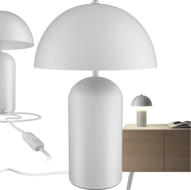 tectake Retro-Tischlampe Altea im Pilzdesign im 70er Jahre Stil aus beschichtetem Stahl, Weiß, B/T/H: 25 x 25 x 37 cm - Bild 1