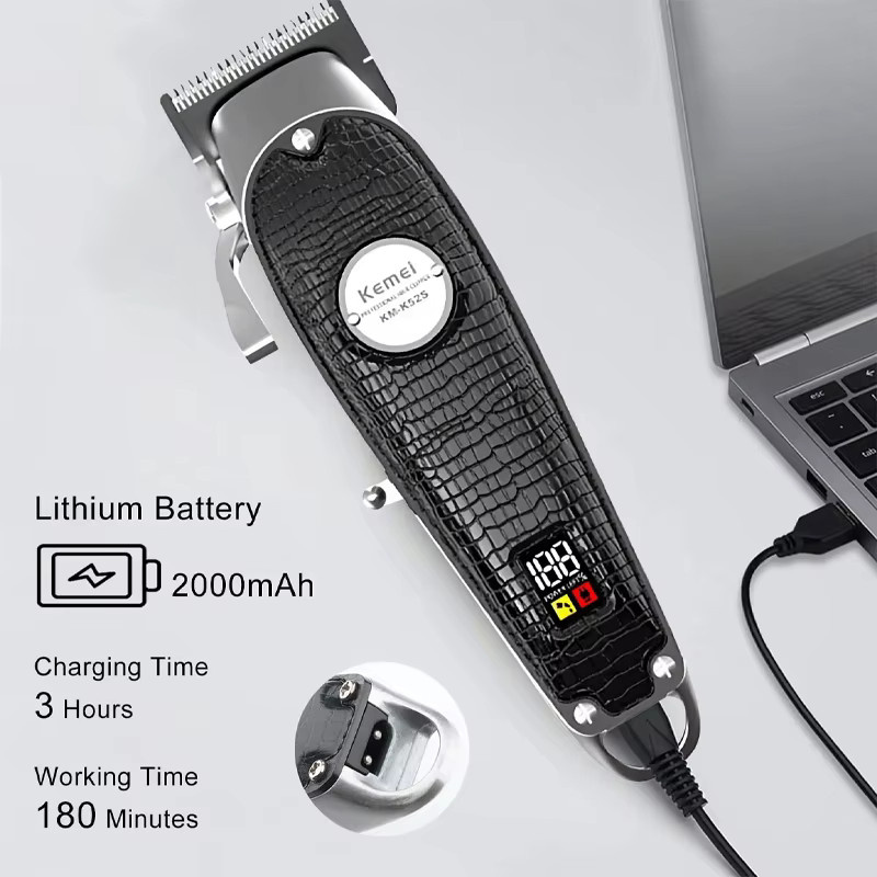 Kemei KM-K52s Professioneller USB-LCD-Haarschneider in Schwarz mit Hochgeschwindigkeitsmotor und kabelloser Funktion - Bild 5