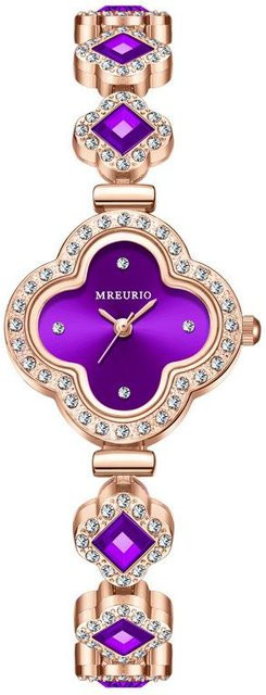 Armbanduhr Damen, Quarz, Edelstahl, Roségold, Diamantbesetzt, violett - Bild 1