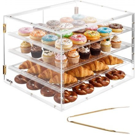 VEVOR Gebäckvitrine 4-stöckig aus transparentem Acryl mit magnetischer Rücktür, B/T/H: 57,0 x 45,5 x 40,5 cm - Bild 1