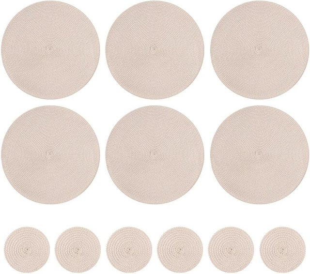 Yiran Furniture Set aus 6 runden, geflochtenen Tischsets und Untersetzern aus Polyester, waschbar und hitzebeständig - Bild 1