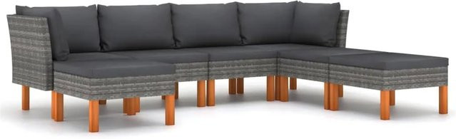 vidaXL 7-tlg Garten-Lounge-Set aus Poly-Rattan in Grau mit Kissen und Eukalyptusholz - Bild 1