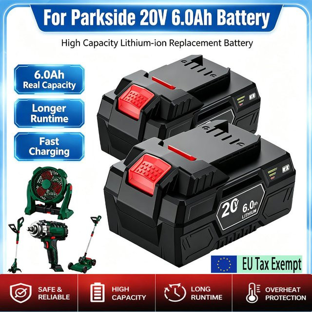 Parkside 20V Li-Ionen-Akku 6,0Ah Schwarz für Parkside 20V Werkzeuge wie Kettensäge und Elektrobohrer - Bild 1