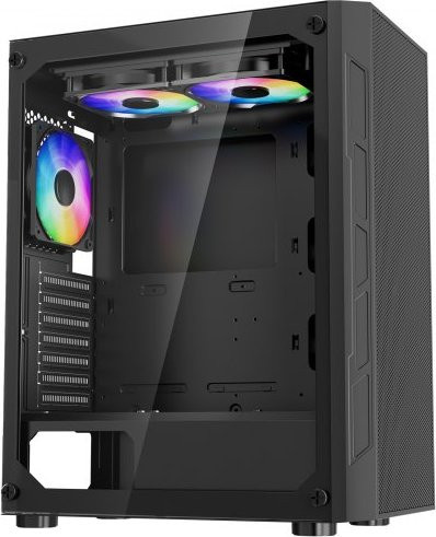 VEVOR PC-Gaming-Gehäuse Mid-Tower in Schwarz mit gehärtetem Glaspanel, hohem Luftstrom, Staubfilter, 3x 120 mm ARGB-Lüftern und Kabelmanagement, kompatibel mit ATX, M-ATX und ITX sowie USB-C, USB-A und 3,5 mm Klinke - Bild 1