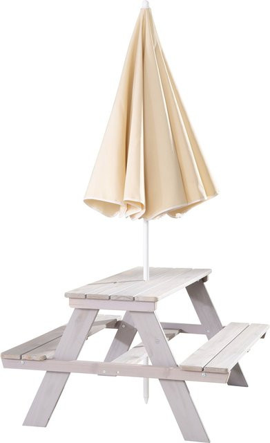 Roba Kindersitzgarnitur Outdoor Set mit Schirm aus behandeltem Hartholz für Garten und Terrasse in Grau oder Beige - Bild 1
