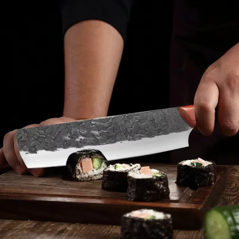 InLeung Cleaver Küchenmesser aus Edelstahl in Silber mit Holzgriff und Schutzhülle - Bild 2
