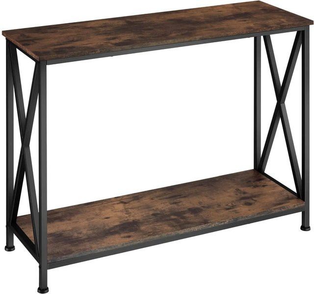 tectake Konsolentisch Industrial Style in Schwarz und Braun mit X-Streben und 2 Ablagen, B/T/H: 100 x 35 x 80,5 cm - Bild 2