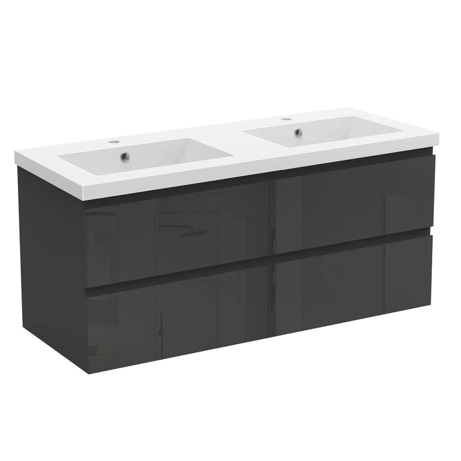 AICA Badmöbel Set Aalst: 2-teiliges Waschtisch-Set mit Mineralguss-Waschbecken und Unterschrank in Schwarz Hochglanz, Wandmontage, Breite: 120 cm - Bild 2