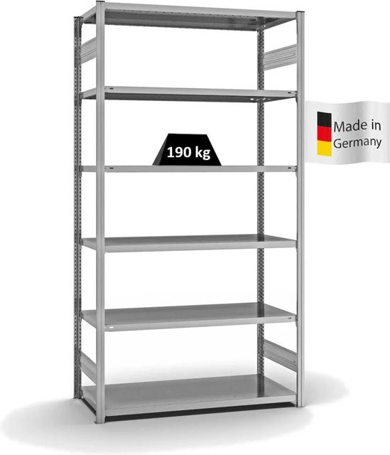PROREGAL Fachbodenregal Stecksystem T-Profil Light-Duty, verzinkt, H x B x T: 250 x 130 x 60 cm, 6 Ebenen, beidseitig nutzbar - Bild 1