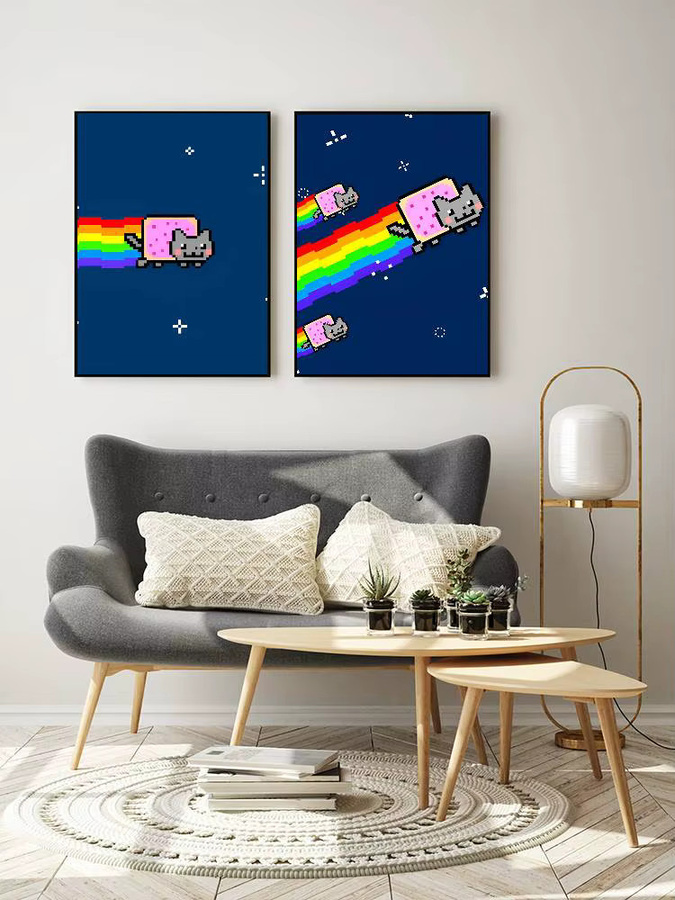 Rastar Nyan Cat Poster Aufkleber Wasserdruck Wandkunst für Wohnzimmer und Schlafzimmer, Mehrfarbig - Bild 6