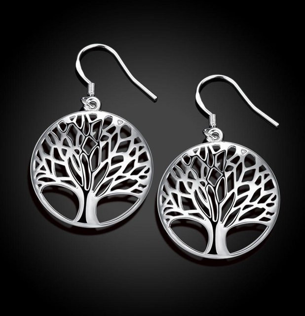 Wucifang Jewelry Ohrringe, Kreis Baum Szene, 925 Silber, Schwarz, Damen - Bild 1