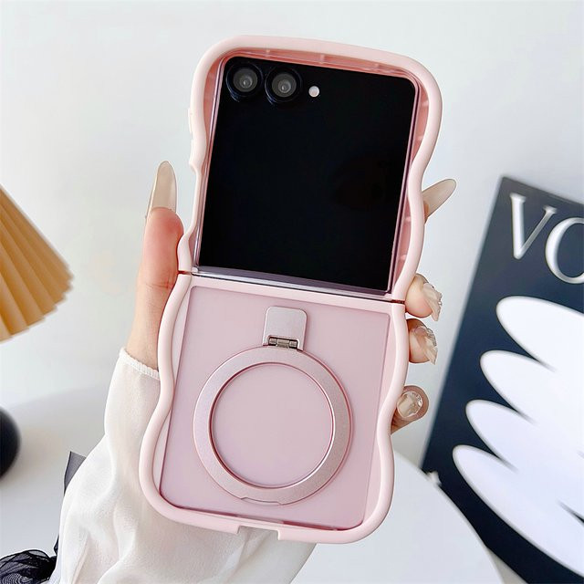Samsung Wave Curly Magnetische Hülle für Z Flip 7, 6, 5, 4, 3 mit MagSafe Wireless Charging Support in Gold und Pink - Bild 1