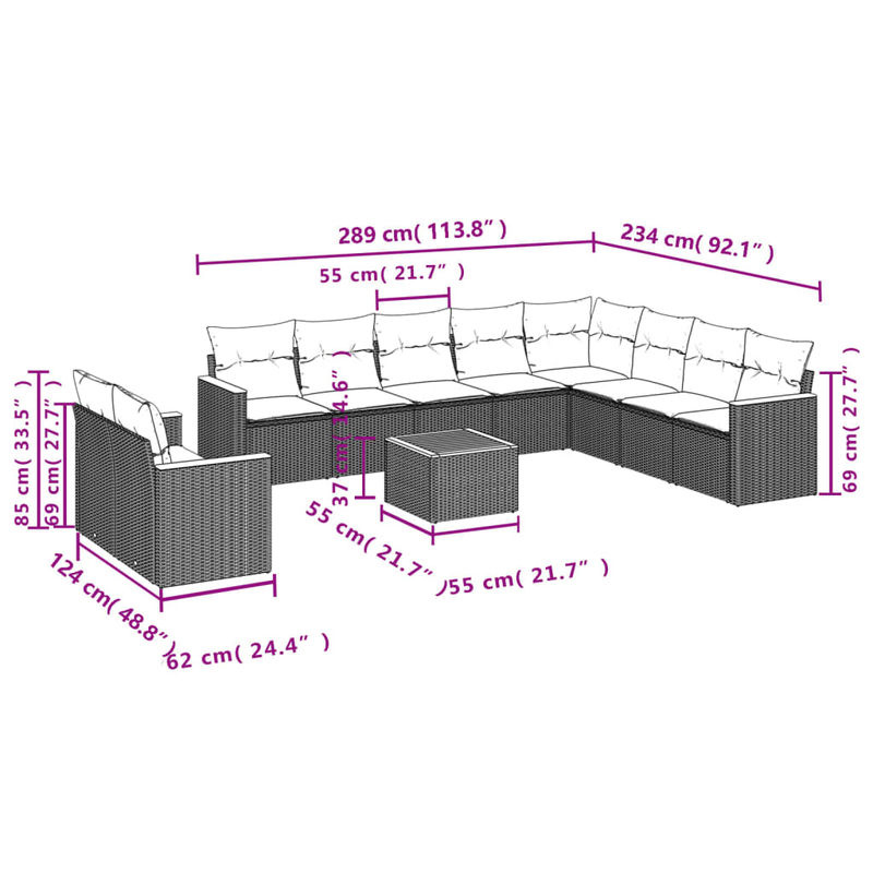 Vidaxl Gartenmöbel-Set aus Polyrattan mit Kissen, 11-teilig, Grau - Bild 2