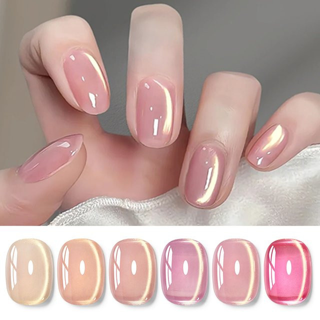 MEET ACROSS Pink Glass Light Magnetic Cat Gel Nagellack, 7 ml, Schimmernd - Bild 1