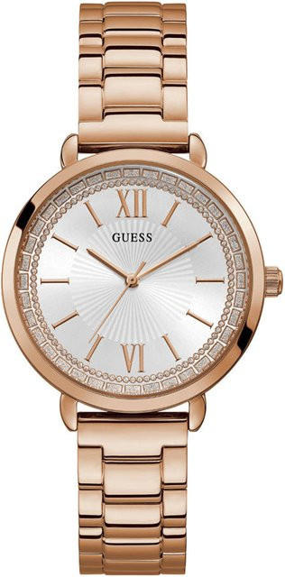 Guess Damenuhr, Quarz, Edelstahl, Silber, Roségold, Diamantbesetzt, 38 mm - Bild 1