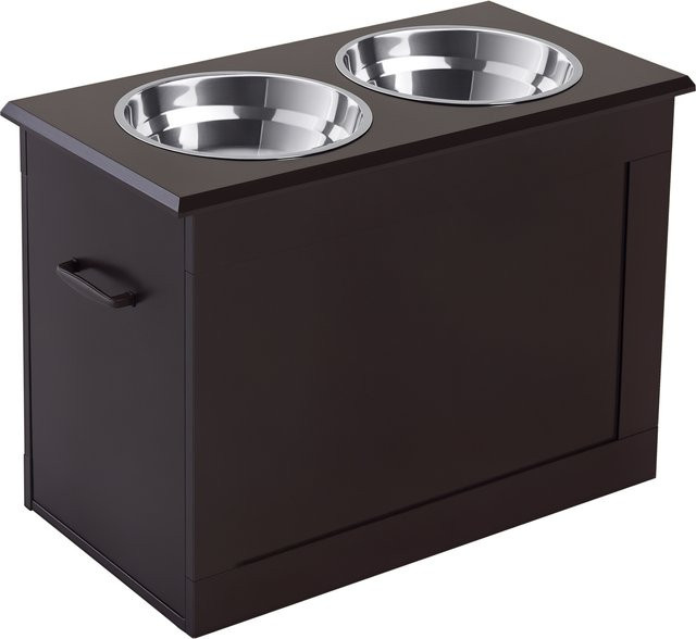 PawHut Futterstation mit 2 Edelstahlnäpfen und Stauraum, Farbe Espresso Braun, B/T/H: 60 x 30 x 41 cm - Bild 1