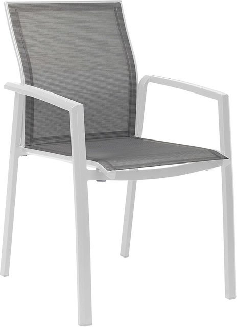Stern KARI Stapelsessel aus Aluminium in Weiß mit silbernem Textilbezug und weißen Aluminiumarmlehnen - Bild 1