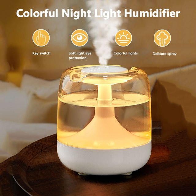 TENGKESi Aroma Diffusor und Luftbefeuchter mit Nachtlicht, Weiß, 650 ml - Bild 1