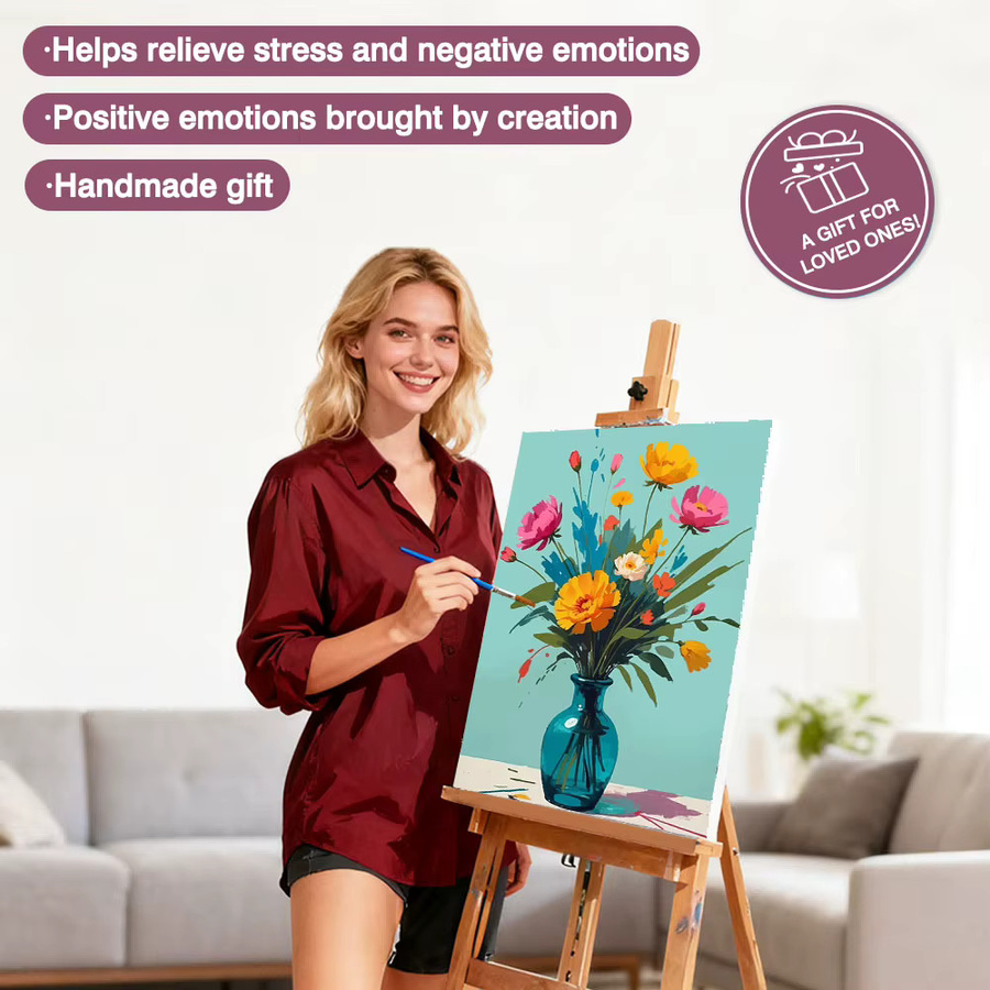 Huacan DIY Digitales Ölgemälde Blumenvase als handgemachte Leinwanddekoration in Mehrfarbig - Bild 2