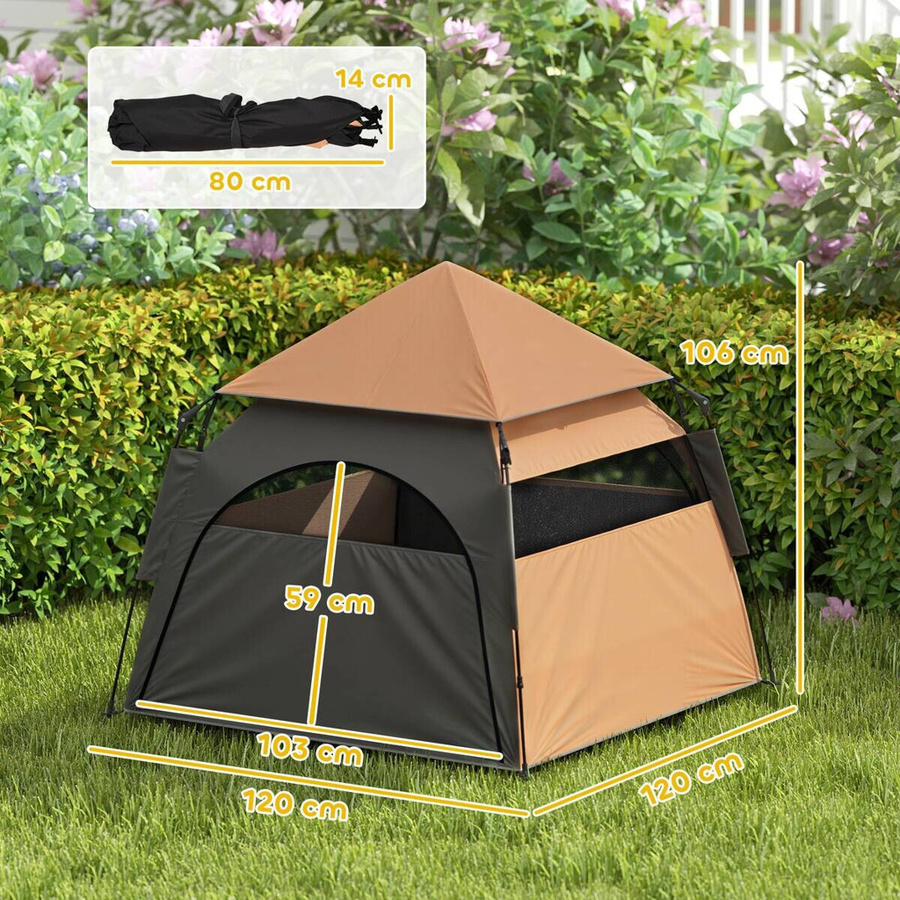 PawHut Haustierzelt für Hunde in Braun, wetterfestes Textil-Zelt als Höhle für den Garten, B/H/L: 120 x 106 x 120 cm - Bild 2