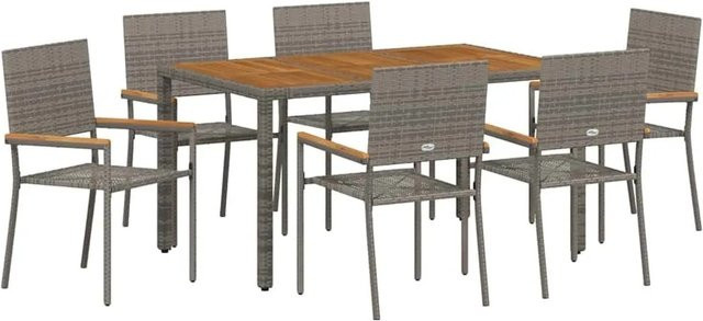 vidaXL Garten Essgruppe 7-teilig aus Poly-Rattan in Grau - Bild 1
