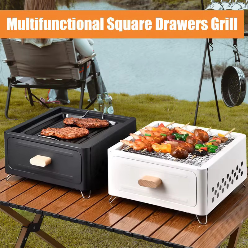 WESTTUNE Holzkohlegrill für den Außenbereich mit Grillständer, antihaftbeschichtet, tragbarer Campinggrill in Schwarz oder Weiß, B/T/H: 31,0 x 31,0 x 16,0 cm - Bild 5