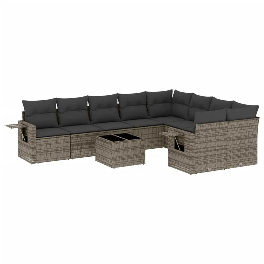 vidaXL 10-teilige Garten-Sofagarnitur aus Poly-Rattan mit Kissen in Grau - Bild 2