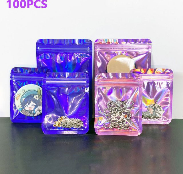 100 Stück schillernde Druckverschlussbeutel aus Kunststoff in Transparent, Pink, Purple und Multicolour für Schmuck, Kunsthandwerk und Nagelverpackungen - Bild 1