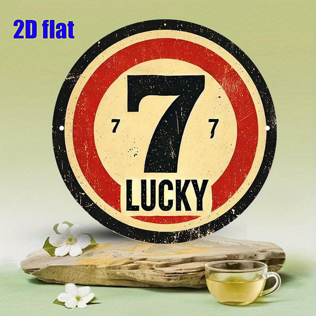 Potdemiel Vintage-Metallwandkunst Lucky Number Seven Rundes Aluminiumschild Rot Schwarz Durchmesser: 20 cm - Bild 1