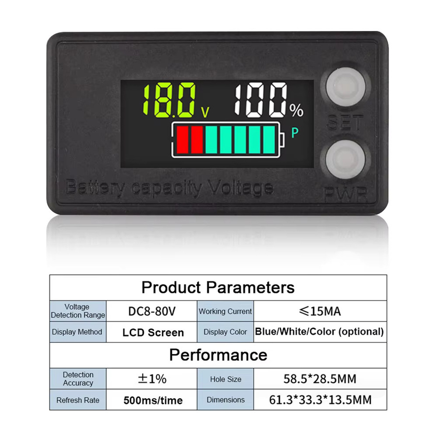 Voktta 6133A Digitales LCD-Spannungsmessgerät, 2-Draht-Voltmeter für 8 V-100 V mit Batteriekapazitäts-Anzeige - Bild 2