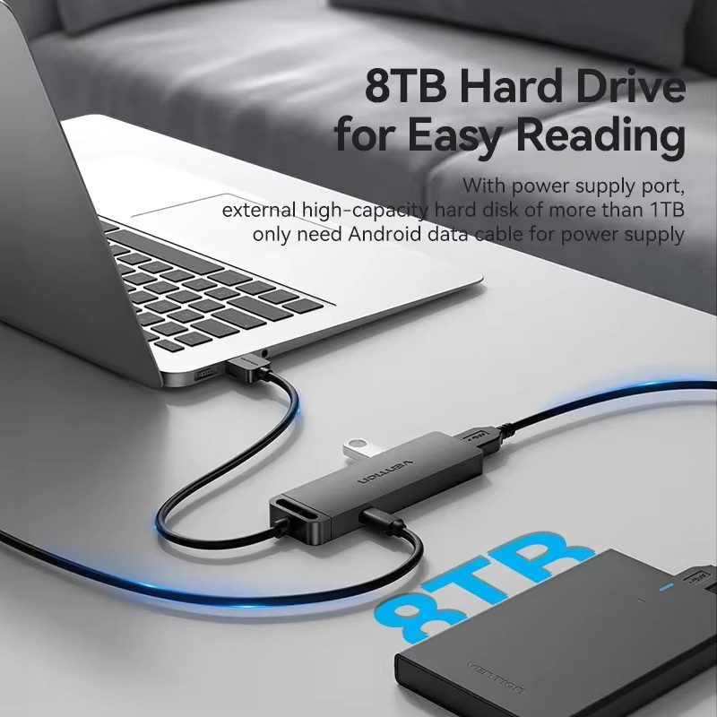 Vention USB-C Hub mit 4 USB 3.0 Ports und Micro Charge Power, Schwarz - Bild 5