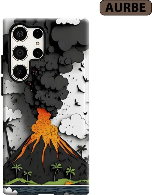 Potdemiel Papercut Vulkan-Eruption Handyhülle für Samsung Galaxy S26 S25 S24 Ultra Plus, stoßfeste Doppelschicht Rückabdeckung, Mehrfarbig - Bild 1