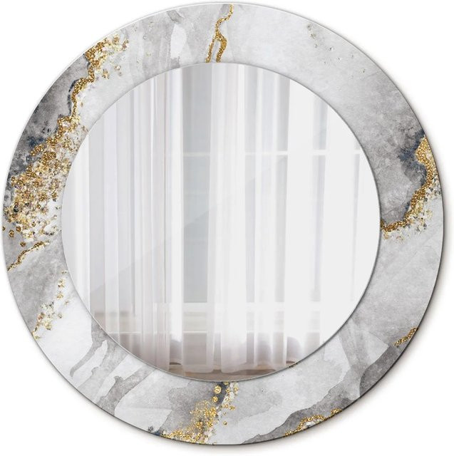 Tulup Rundspiegel mit Marmormuster in Gold und Grau, Durchmesser: 50 cm - Bild 1