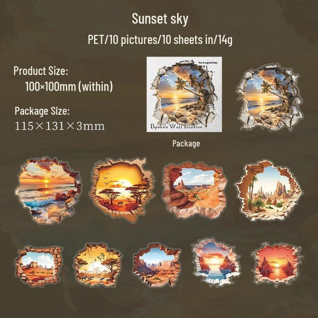 3D Wandillusion PET-Aufkleber Chose One in Multicolour für Wanddekoration mit Naturmotiven wie Sonnenuntergang, Ozean, Universum und Gletscherlandschaft - Bild 1