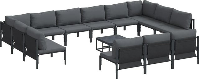 vidaXL Garten-Sofa-Set 14-teilig aus pulverbeschichtetem Stahl in Anthrazit mit Polsterkissen - Bild 1