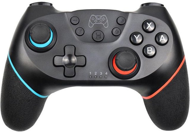 VAORLO Bluetooth Gamepad für Nintendo Switch Pro, kabelloser Joystick Controller mit 6-Achsen-Sensorik, rot/blau - Bild 1