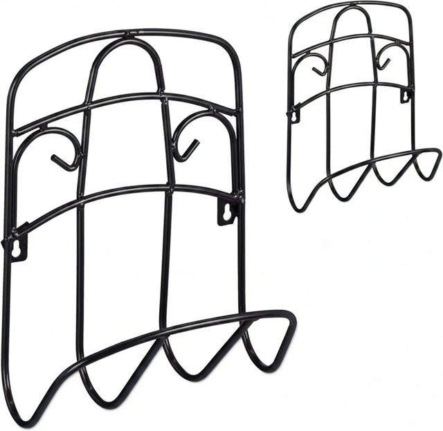 Relaxdays Schlauchhalter aus Stahl in Schwarz zur Wandmontage, B/T/H: 38 x 30 x 16 cm - Bild 1