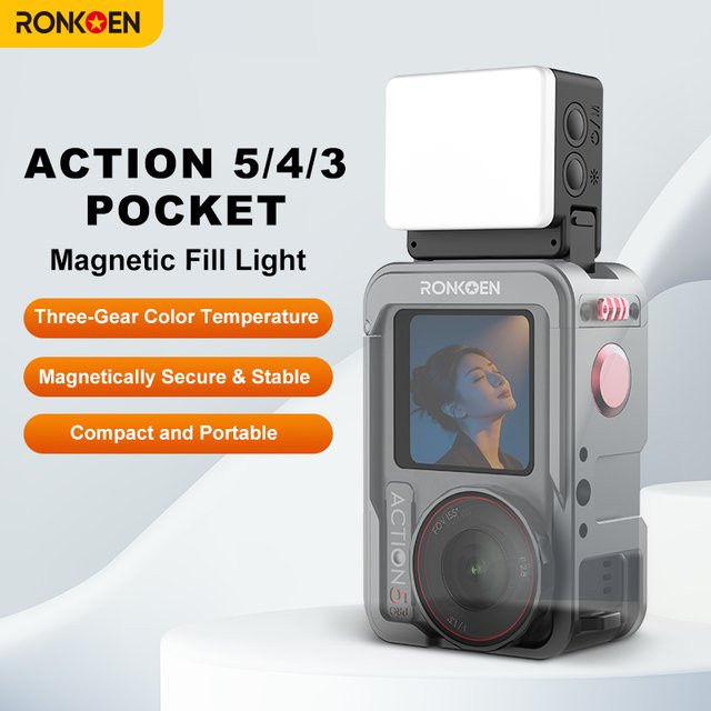 Ronkoen M2-AC Mini Wasserdichtes Selfie-Licht mit Schnellverschluss in Schwarz für DJI OSMO Action 2/3/4/5Pro/6 und Nano Mini - Bild 1