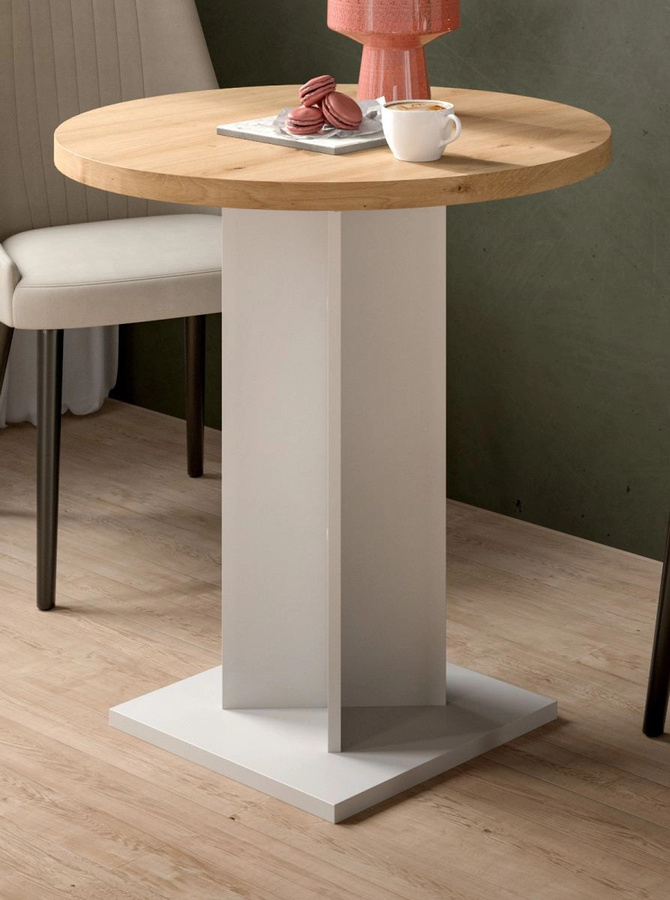 Runder Esstisch Anton von Inn.Furn in Eiche und Weiß, Durchmesser: 70 cm, Höhe: 76 cm - Bild 1