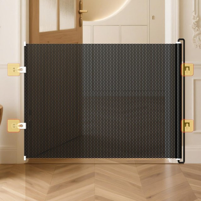 Einziehbare Babytür als Krabbelbarriere ohne Bohren, Schwarz, Breite: 124,46 cm - Bild 1