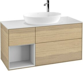 V&B Waschtischunterschrank Finion mit Wandbeleuchtung, Farbe Weiß und Eiche lackiert, Breite: 120 cm, Tiefe: 50,1 cm, Höhe: 50,1 cm - Bild 1
