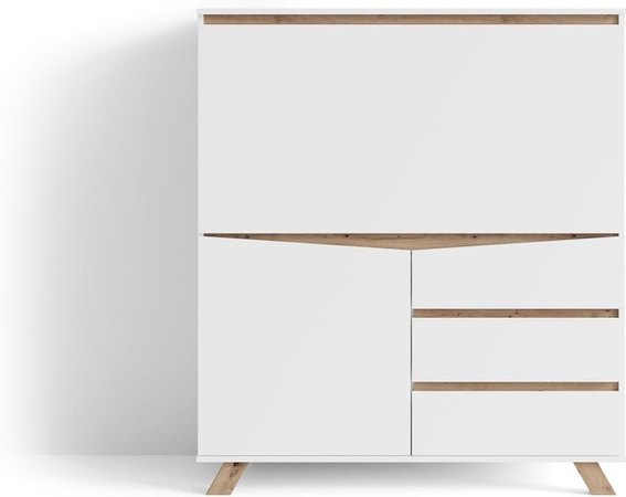 byLIVING Sekretär Valentin mit Schreibtisch in Weiß Matt und Eiche, B/H/T: 120 x 127 x 38 cm